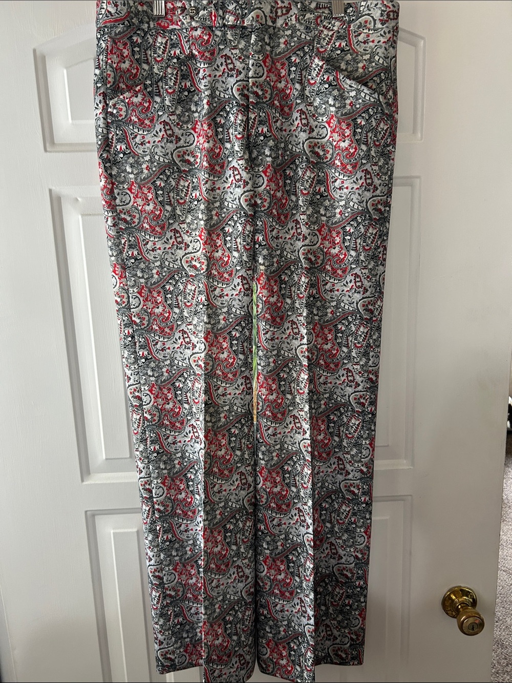 Paisley Print Wide-Leg Men’s Dress Pants - Red & Gray 17 inch waist